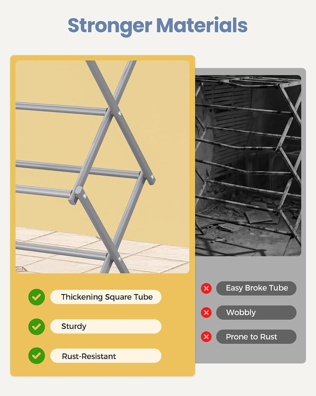 APEXCHASER Oversize 3-Tier Clothes Drying Rack, No Assembly, Grey