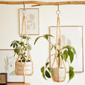 Boho Wood Bead Macrame Plant Hangers, 2Pack Handmade Beaded Hanging Planter Holders for Indoor with 4 Hooks, Fits 4–8 Inch Pots, Hanging Basket for Living Room Bedroom Patio Balcony Home Decor