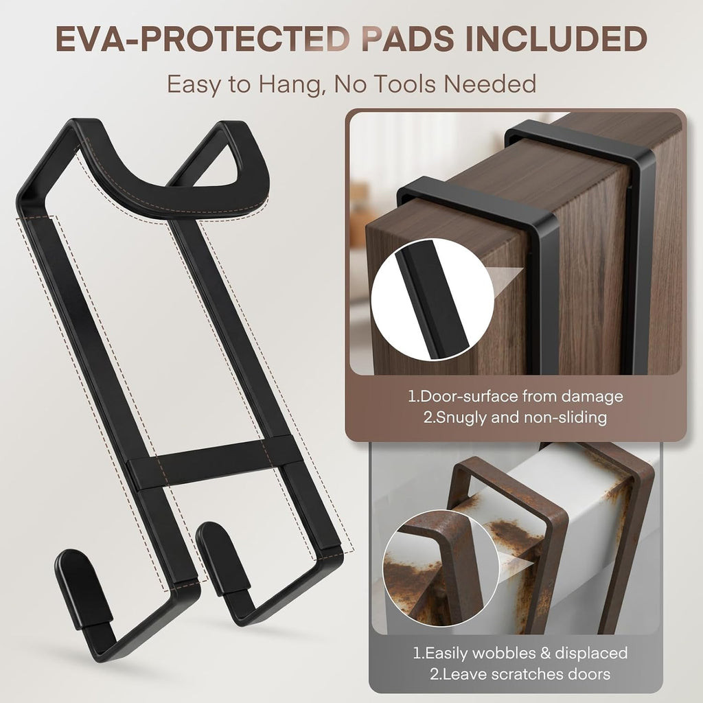 FYY 2 Packs Over The Door Hooks, Heavy Duty Door Hanger Hook, No Drill Wall Hooks for Hanging Coat, Towel, Bag in Bathroom, Closet Fits Most Doors Up to 1-7/8" Thickness （Black）