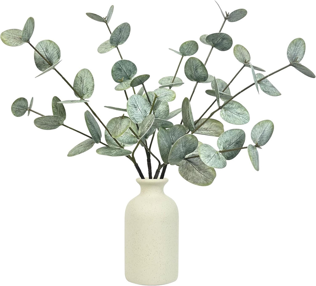 15" Eucalyptus Stems with Vase, Gray Green