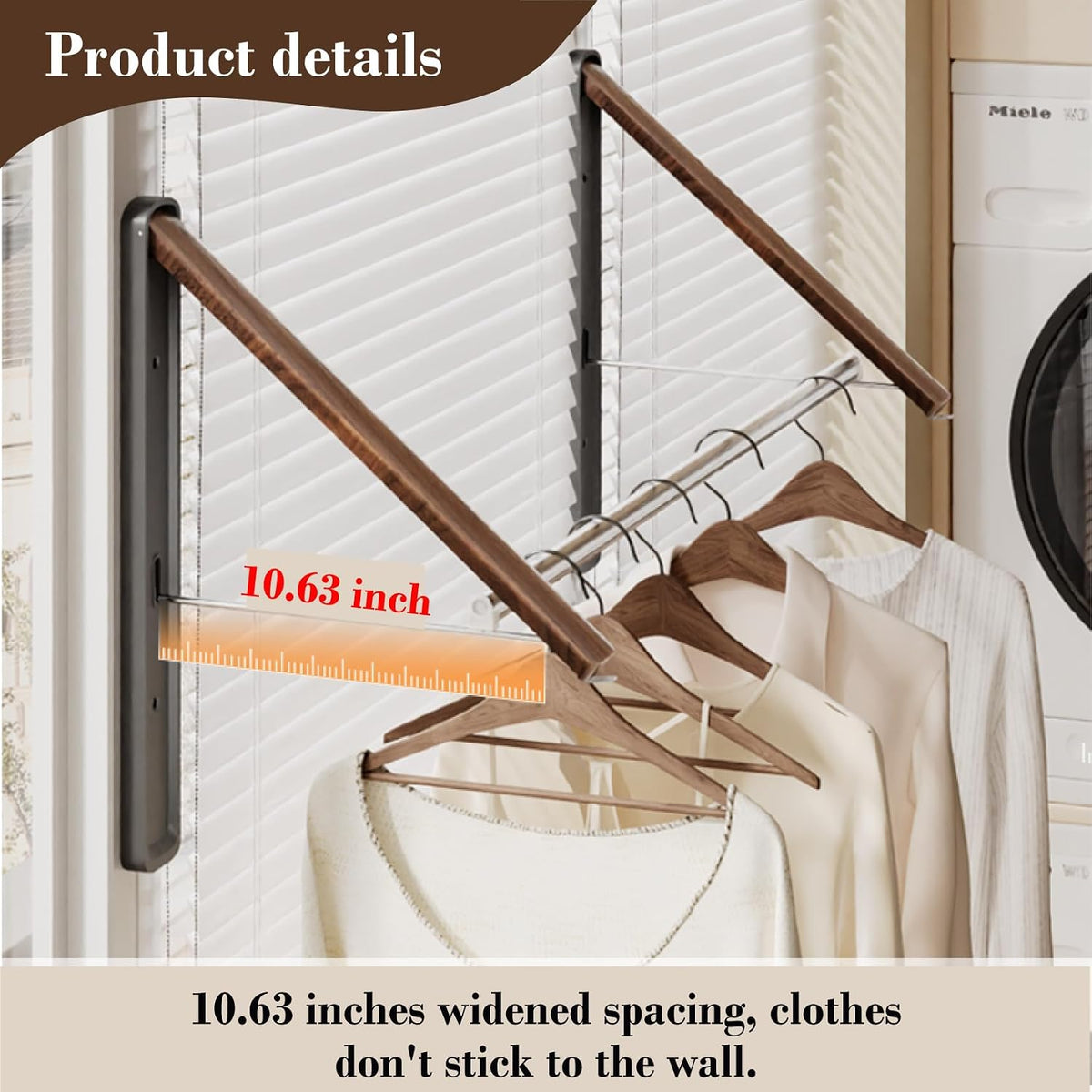 Wall-Mounted Retractable Clothes Drying Rack(Oak, 1 Pack)