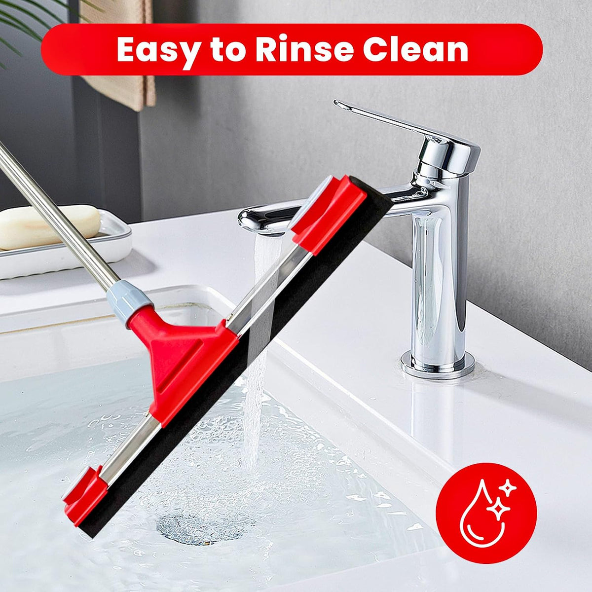 Floor Squeegee Scrubber with Extendable 62" Long Handle