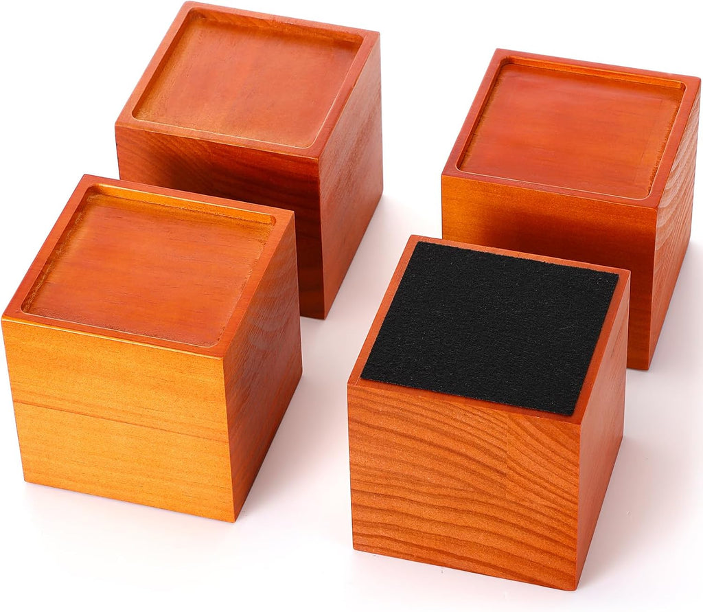 4 Pcs 4" Solid Wood Bed Furniture Riser Light Brown Couch Lifter
