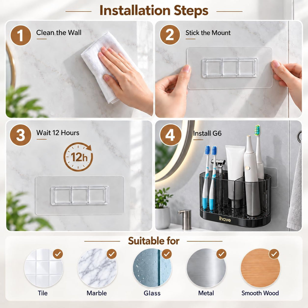 iHave Toothbrush Holders, Bathroom Counter Organizer with Wall Mount, Black