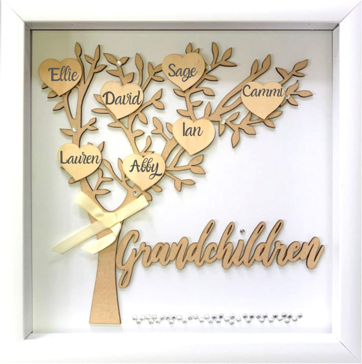 Tasse Verre 12x12 Grandchildren Shadow Box Kit - Family Tree Gift for Grandparents Grandma Grandpa with 7 Hearts and 40 Gems. Gift for Grandparents Grandchild Grandkid Nana Mimi Mothers Day