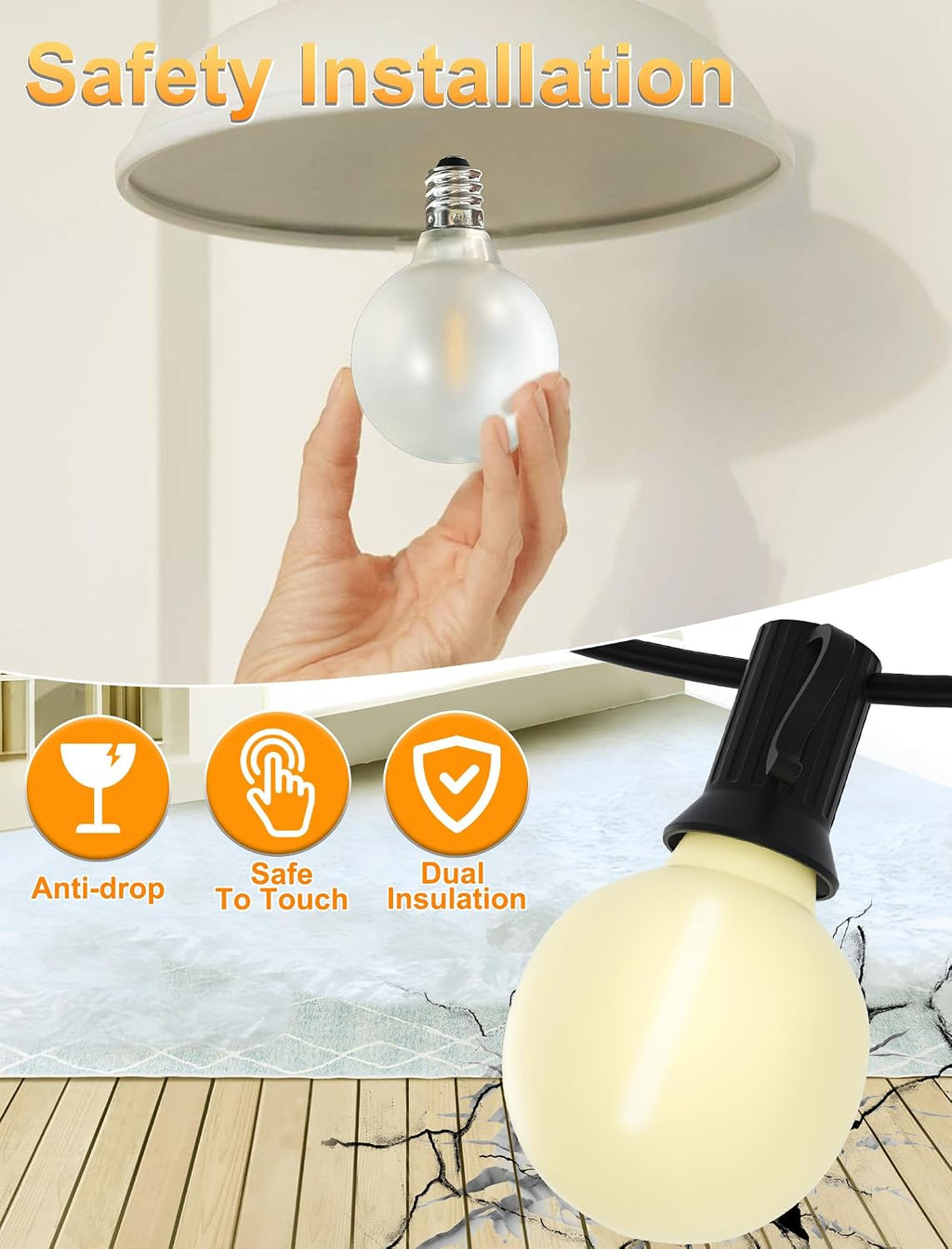 25Pack G40 LED Replacement Light Bulbs, 0.6W Frosted White LED Globe Bulbs for Outdoor String Light (E12 / C7 Screw Base Sockets), Warm White 2700K, Dimmable