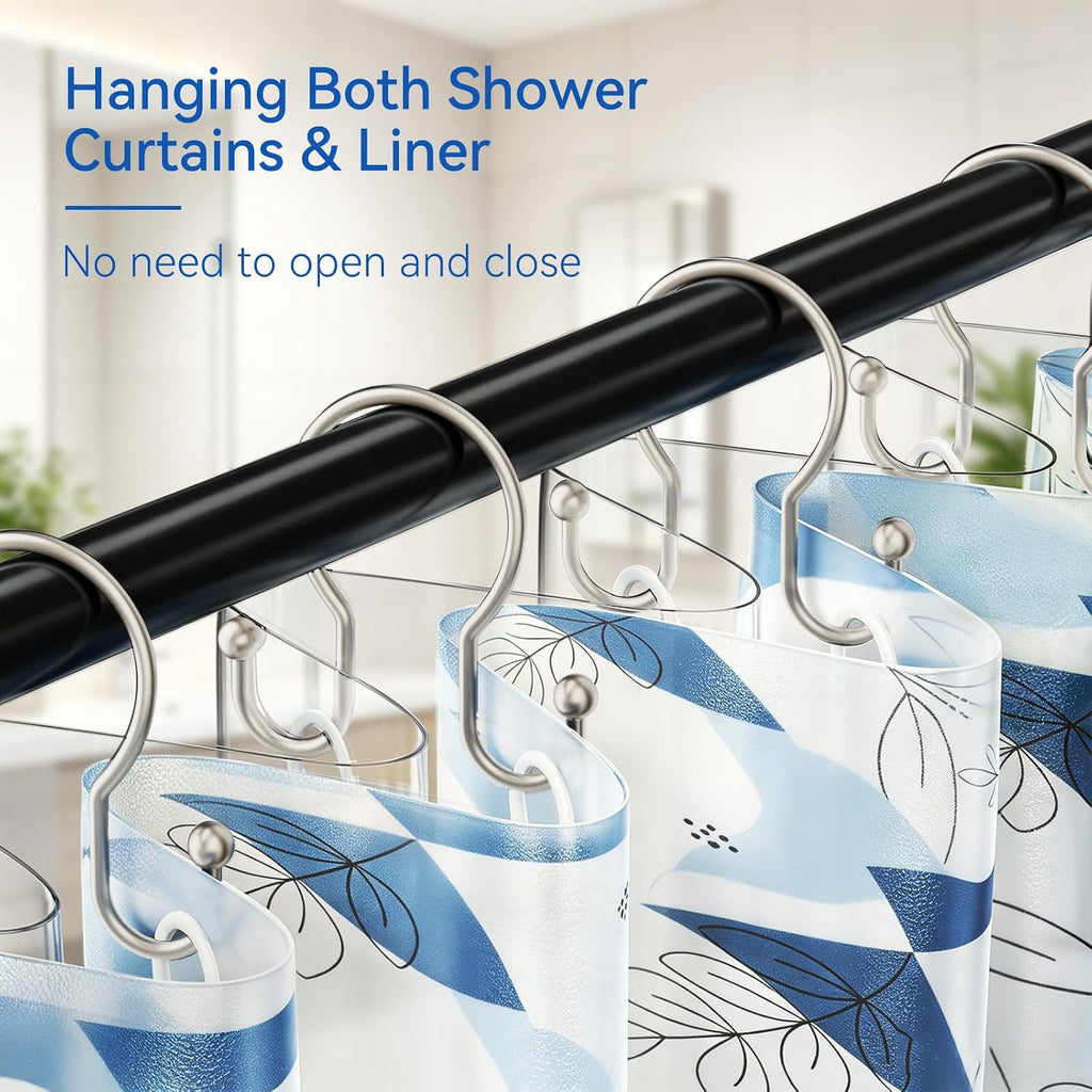 OEH Shower Curtain Hooks, 12 Pcs Minimalist Shower Curtain Rings, Metal Shower Curtain Hangers, Double Hook Shower Curtain Hooks Rust Proof, Smooth Sturdy Shower Hooks for Shower Curtain, Matte Nickel