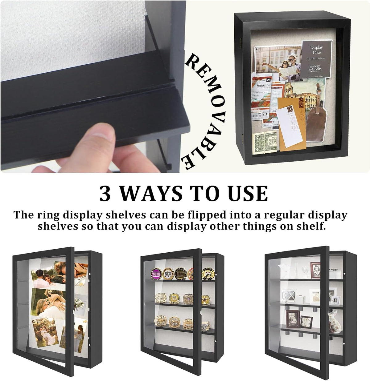 11x14 Shadow Box Display Case with Linen Back and Removable Shelves