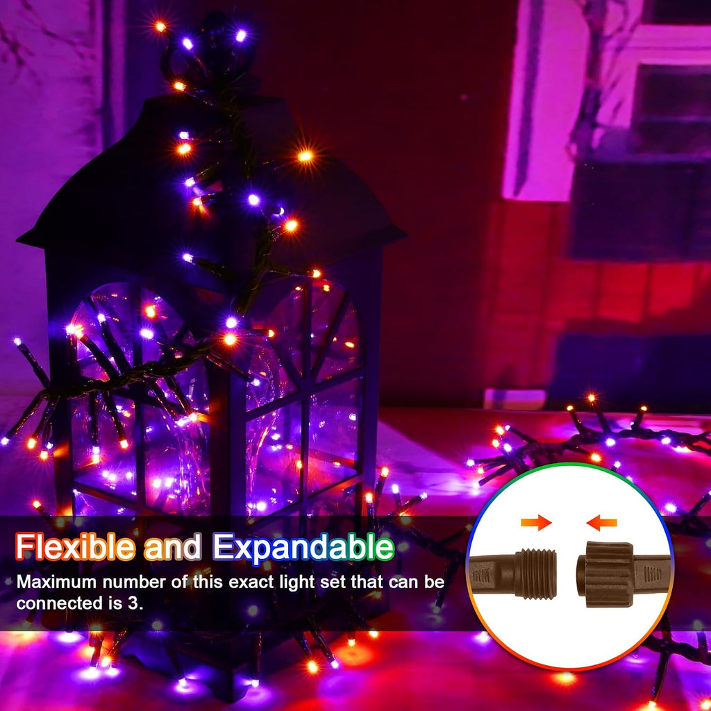 LAMPHOME 500 LED String Lights Outdoor, 16 Modes Plug in Twinkle Fairy Lights for Bedroom, 46ft 500LED Halloween Lights Cluster Lights Outdoor Waterproof-Purple&Orange