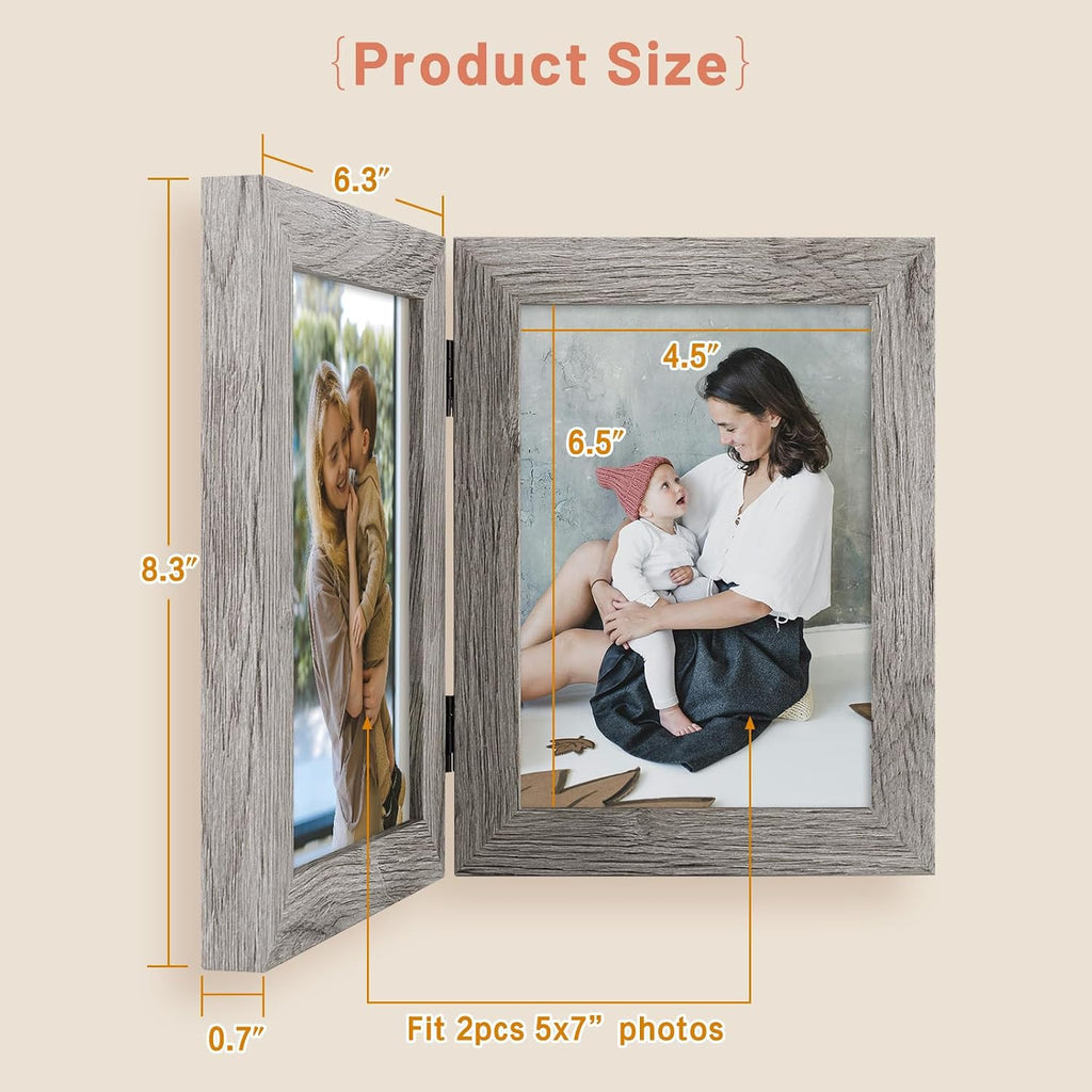 Golden State Art, 5x7 Double Picture Frame Light Grey, 1 Pack