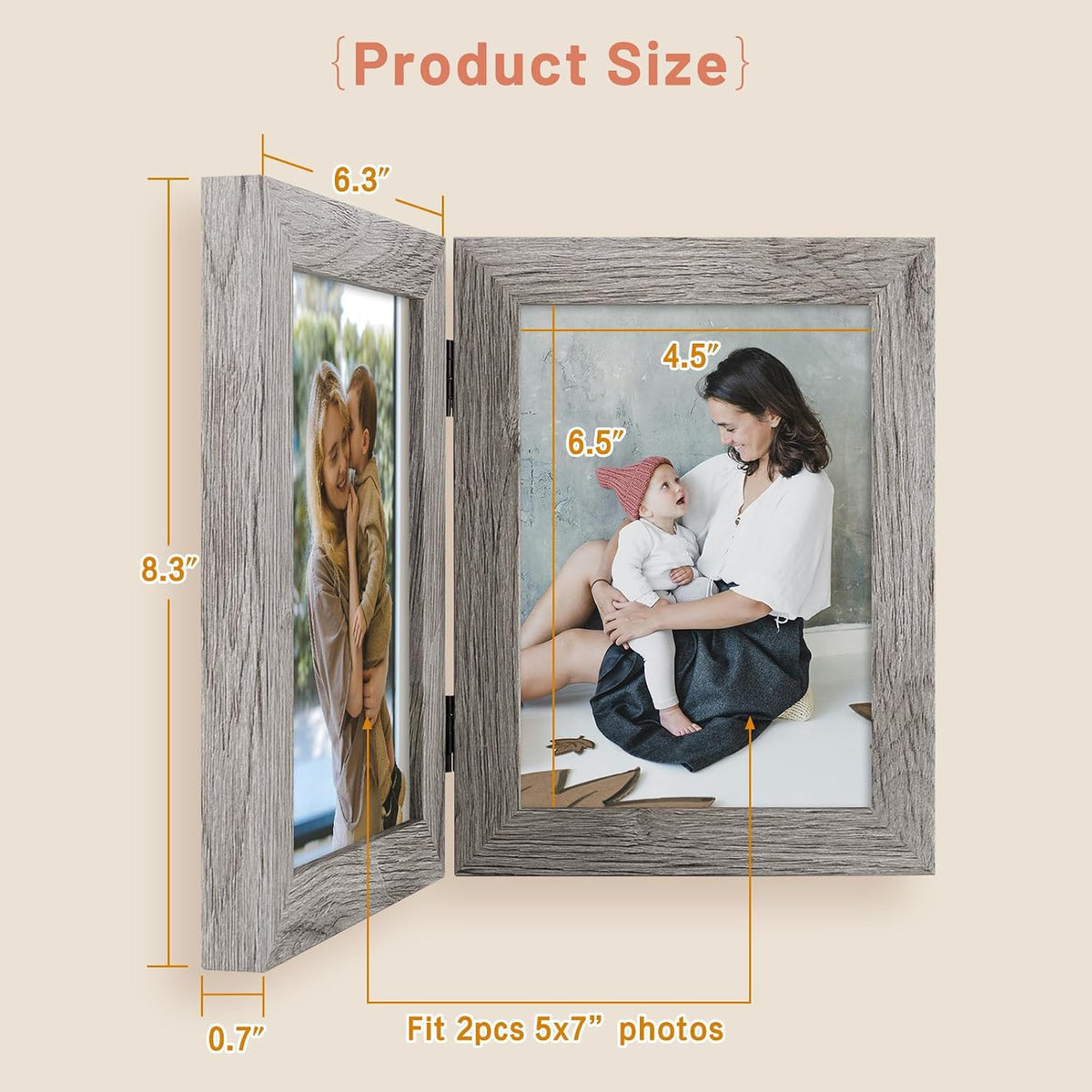 Golden State Art, 5x7 Double Picture Frame Light Grey, 1 Pack