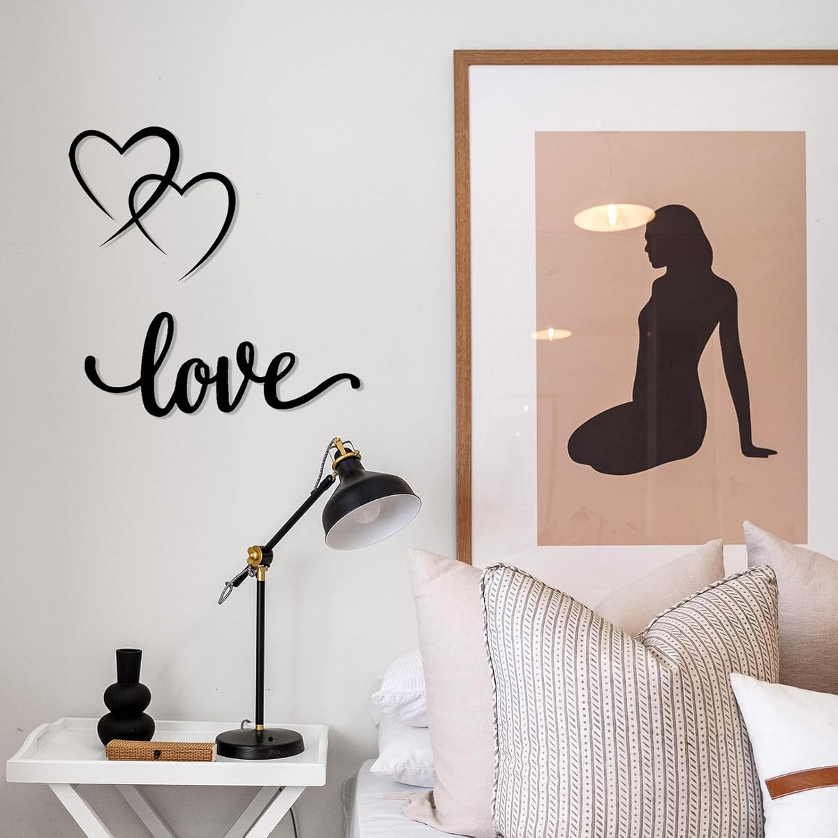 DUOOLN 2Pcs Love Wall Decor Blessed Art, Metal Heart Signs Couples Gift