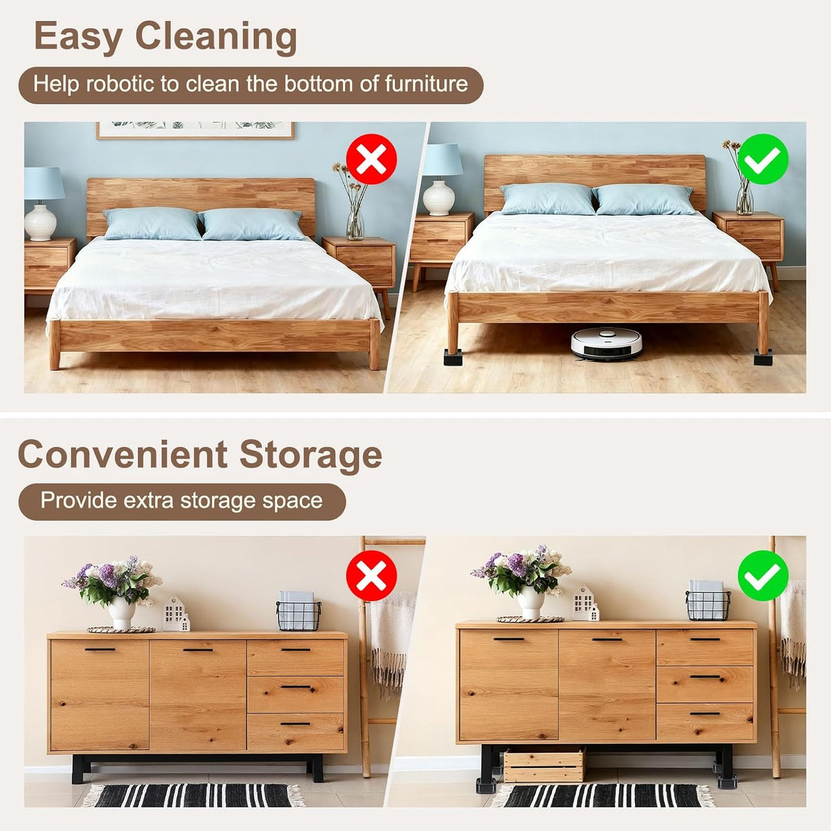 uxcell 4Pcs Furniture Risers Adjustable Bed Risers Height 1-Layers 1" Black