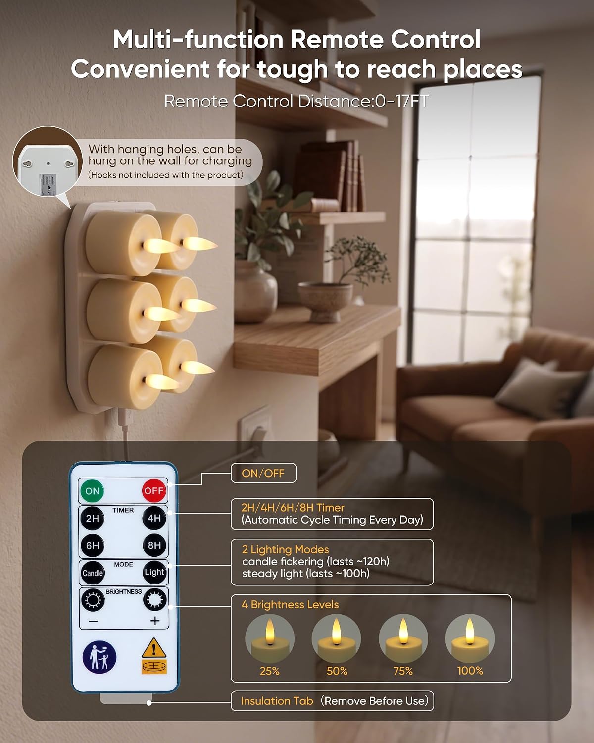 BEICHI 6Pack Rechargeable Tea Lights with Remote Timer,White Charging Base