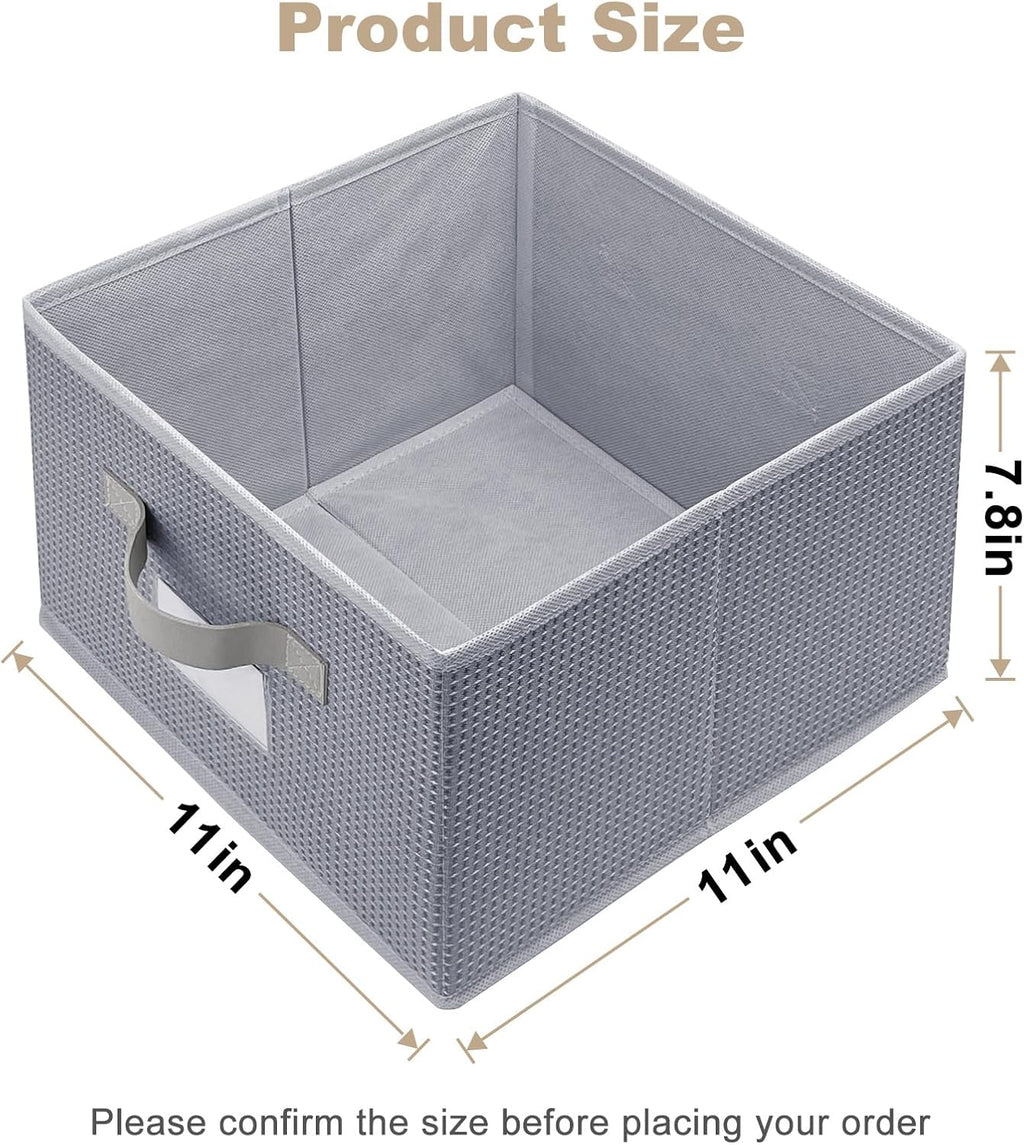 11 inch Woven Fabric Bins, Storage Baskets, Storage Cubes with Reinforced Handles, Organizer Bins for Closet Shelves, Foldable (2, Gray)