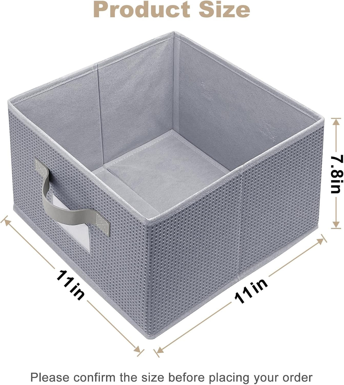 11 inch Woven Fabric Bins, Storage Baskets, Storage Cubes with Reinforced Handles, Organizer Bins for Closet Shelves, Foldable (2, Gray)