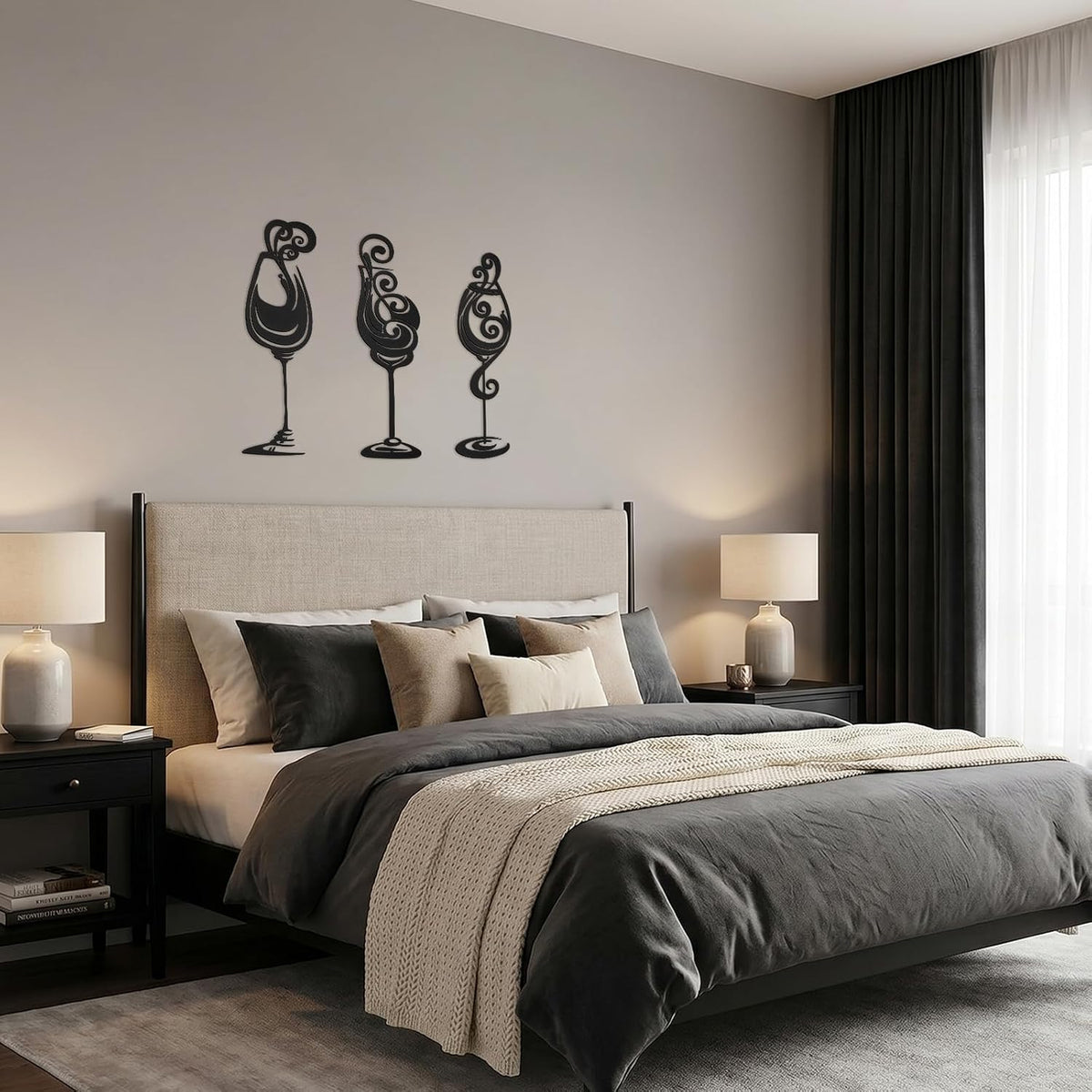 Otoolling 3 Pcs Wine Wall Art Black Metal Wine Sign 3 Style, Modern