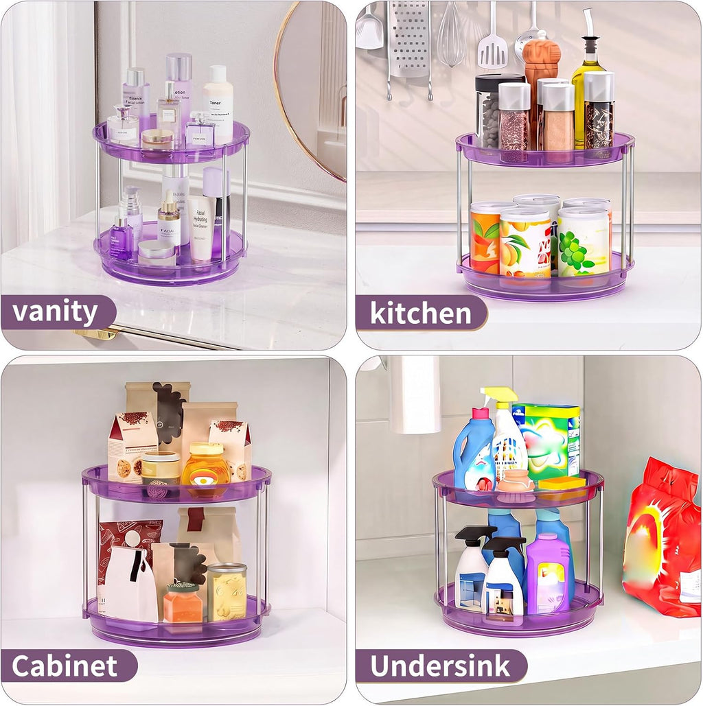 Rotating Makeup Organizer, Perfume Skincare Holder, 2 Tier 9 Inch, Purple