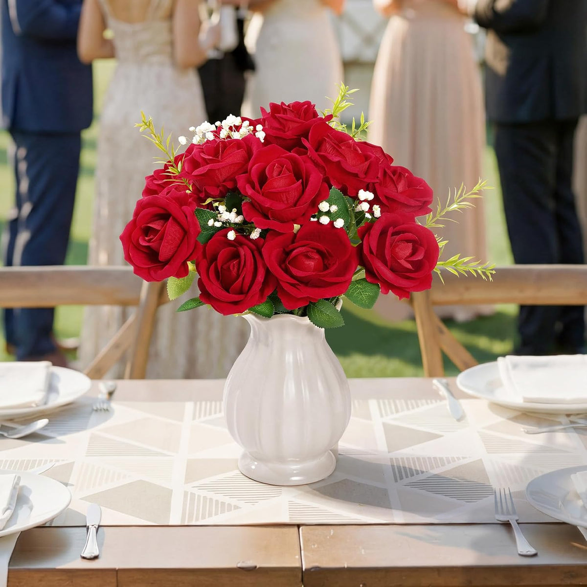 Lifewit Classic Red Artificial Roses Flowers, Faux Long Stem Roses Bulky