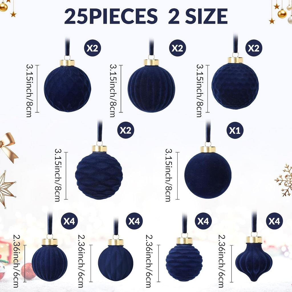 ZenNex Christmas Ornament,Velvet Christmas Ball,25Pack,Xmas Decor Navy Blue