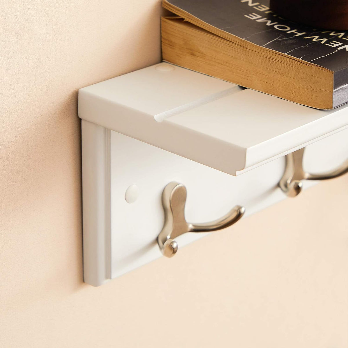 SONGMICS Wall-Mounted Coat Rack with Shelf, 4 Dual Metal Hooks