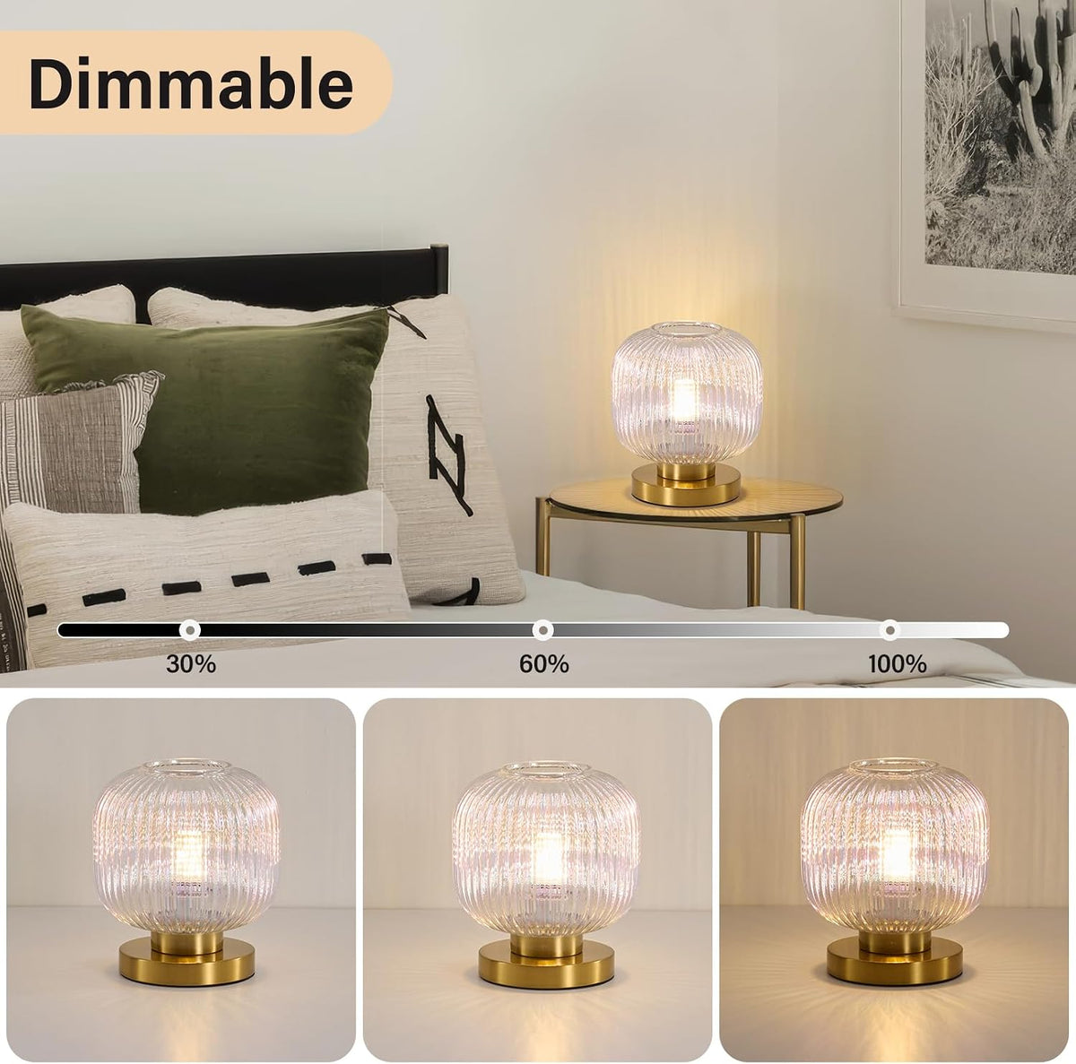 Colorful Glass Table Lamp,Vintage Gold Base Ribbed Bedside Lamp