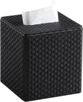 Square Tissue Box Cover, Stylish Leather Tissue Box Holder with Magnetic Bottom, Used As A Decorative Tissue Holder for Living Rooms, Bedrooms, and Desks(Black Woven Pattern)
