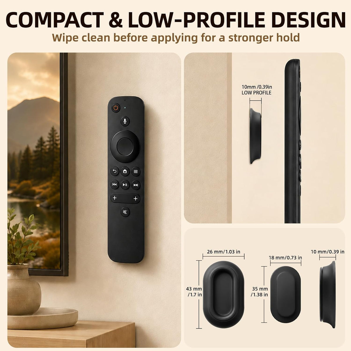 6-Pack Magnetic Remote Control Holder, Hidden Self-Adhesive Wall Mount