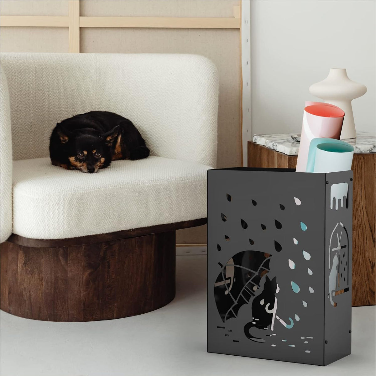 Mango Steam Cat Umbrella Holder Stand for Home or Office Entryways (Raining Cats, Black)