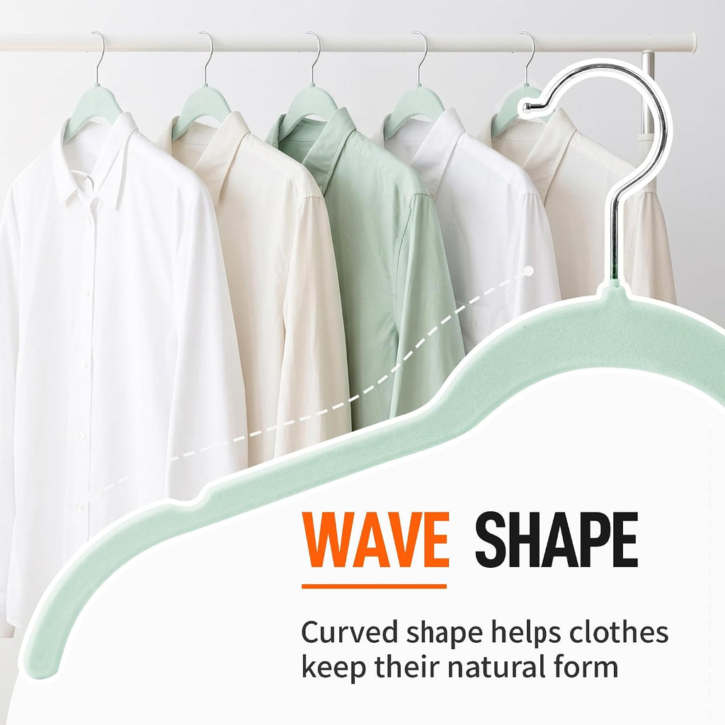Sishynio Velvet Hangers 30 Pack, Non-Slip Slim Felt Clothes Hangers Green