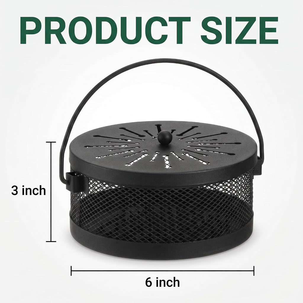 Elsjoy 2 Pack Mosquito Coil Holder with Lid and Handle, Portable Incense Coil Burner Metal Mosquito Incense Holder for Indoor & Outdoor Camping