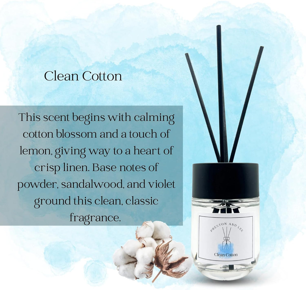 Reed Diffuser Set | 100 ml (3.4 fl oz) Clean Cotton Scent | Reed Diffuser Set | Aromatherapy Diffusers | Reed Diffuser Oil for Home and Spa Fragrance