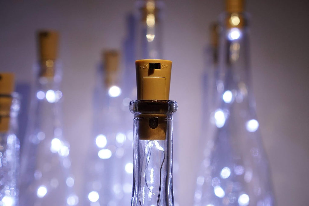 Wine Bottle Lights with Cork, 15 Pack Battery Operated 10 LED Cork Shape Silver Wire Colorful Fairy Mini String Lights(No Bottles) for DIY, Party, Christmas, Wedding Decor (Cool White)