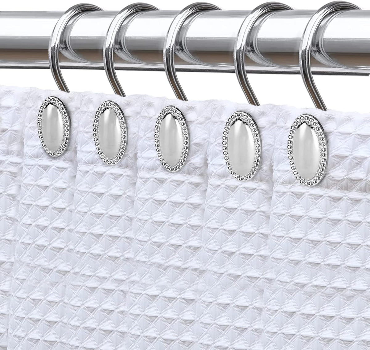 Chrome Shower Curtain Hooks, Anti-Rust Zinc Alloy Bathroom Rings
