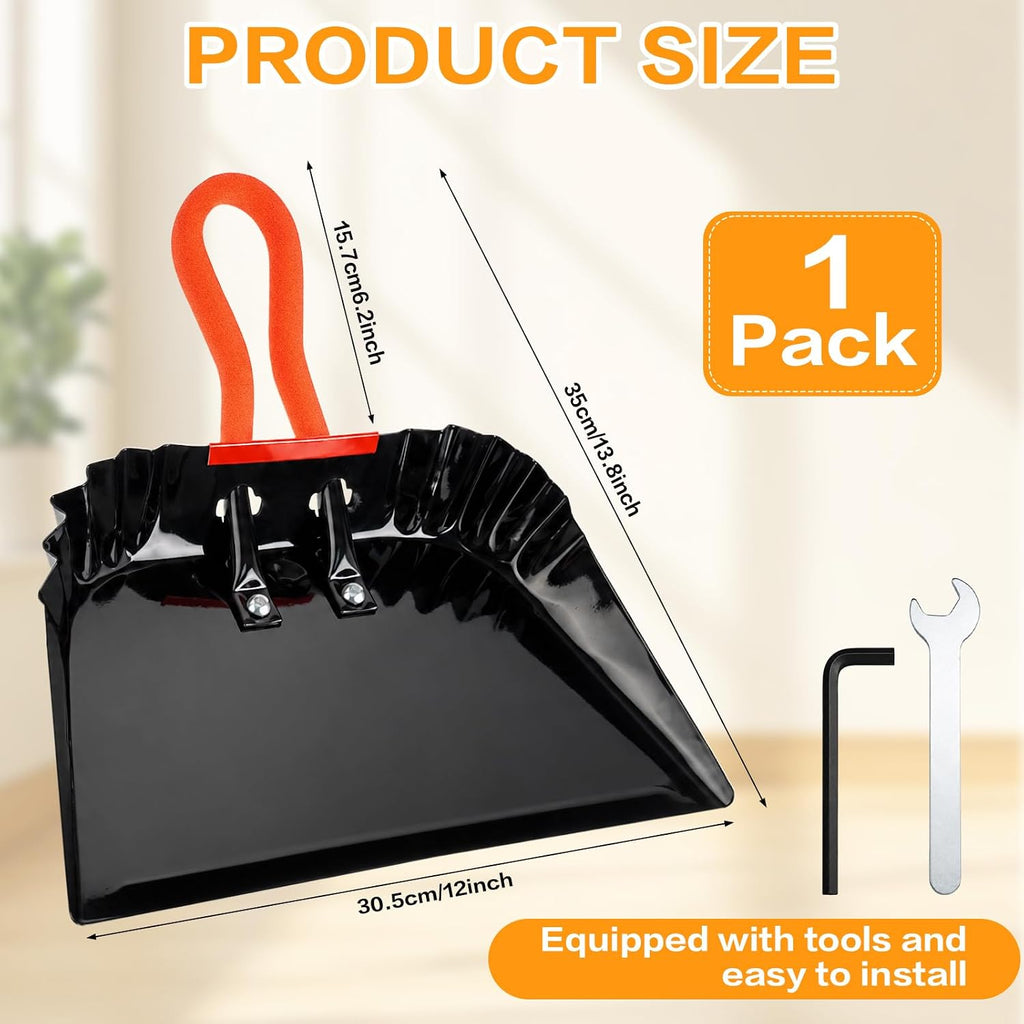 12 Inch Heavy Duty Metal Dust Pan, Steel Dust Pan with PVC Grip Handle