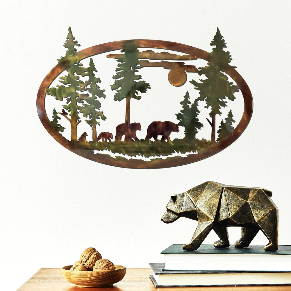 Hicarer Metal Bear Wall Art Forest Mountain Wall Decor Rustic Nature Decor