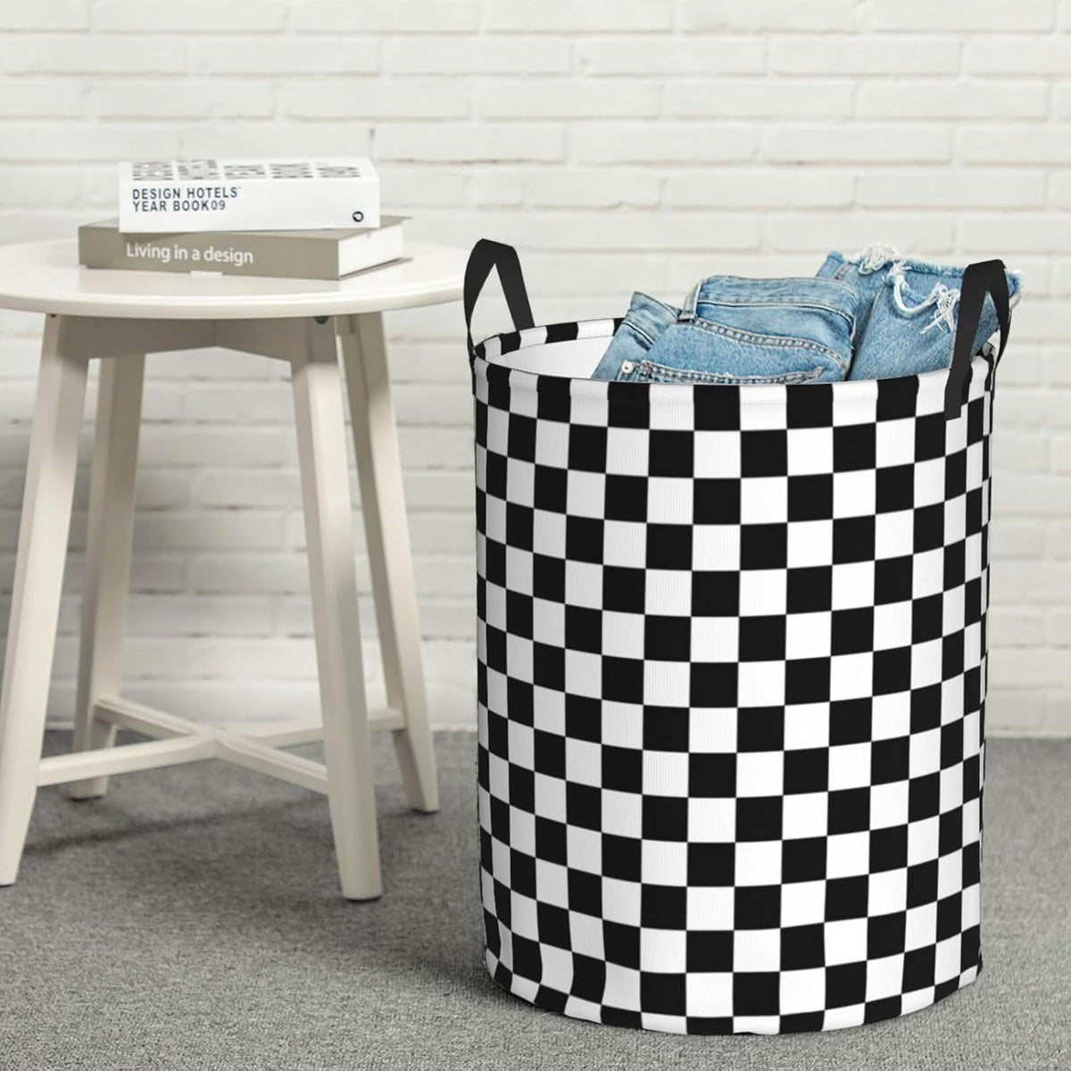 Laundry Basket Black White Checkered Decor - Waterproof Laundry Hamper Race Car Room Decor Collapsible Laundry Baskets With Handles - Toy/Clothes Storage Basket For Home Bedroom Bathroom Decor