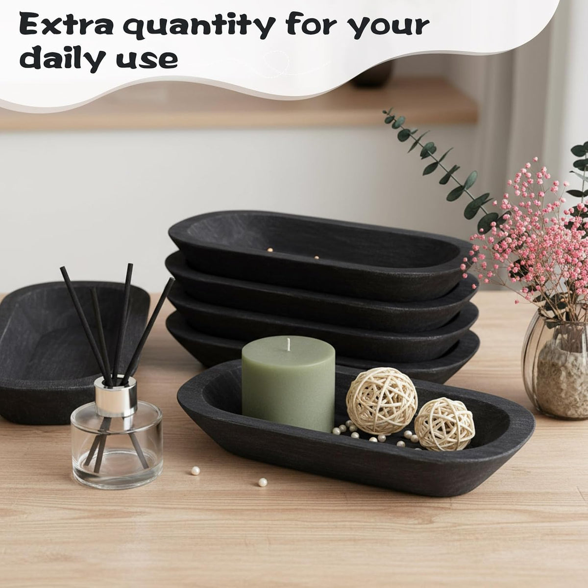 Nuogo 10 Pack 12.5 Inches Wooden Dough Bowls Bulk Rustic Bowls, Black
