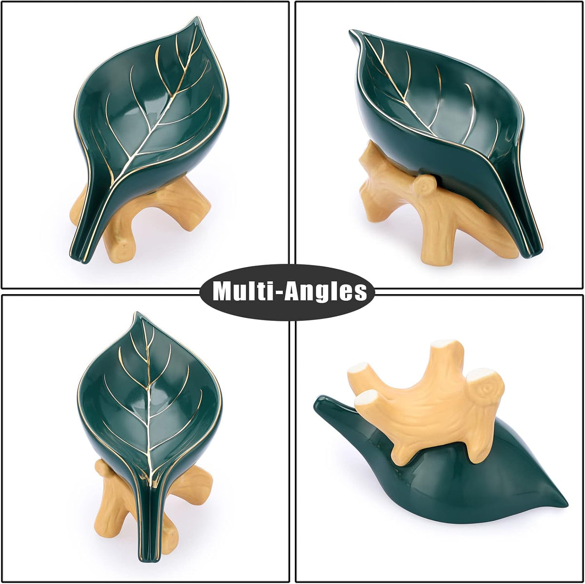 JUXYES Ceramic Leaf Shape Self Draining Waterfall Soap Dish Holder