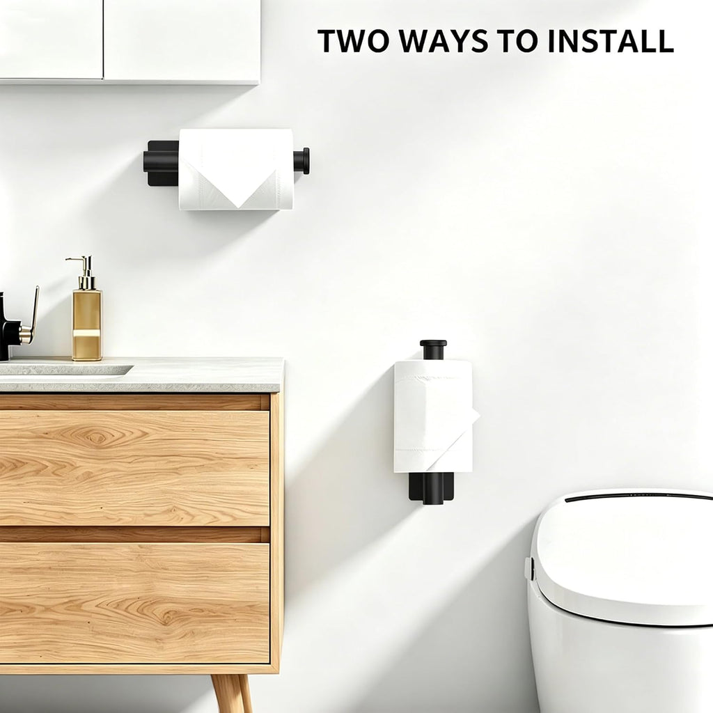 Toilet Paper Holder Wall Mount, Adhesive, Black