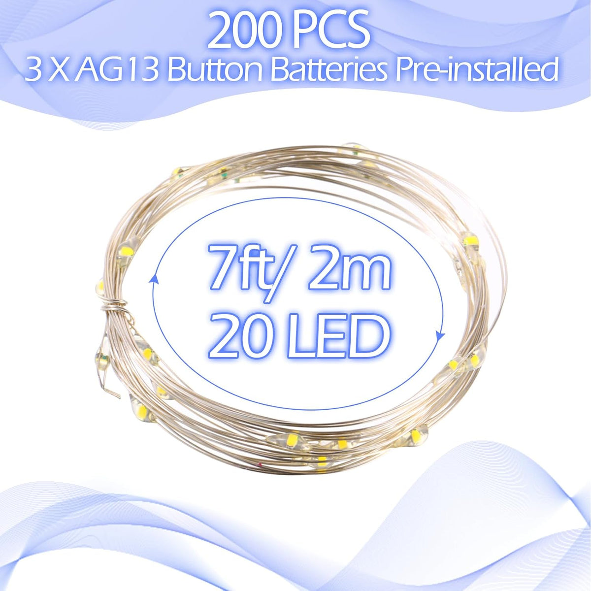 Hortsun 200 Pack Battery Operated Fairy Lights 7 ft 20 LED, Cool White