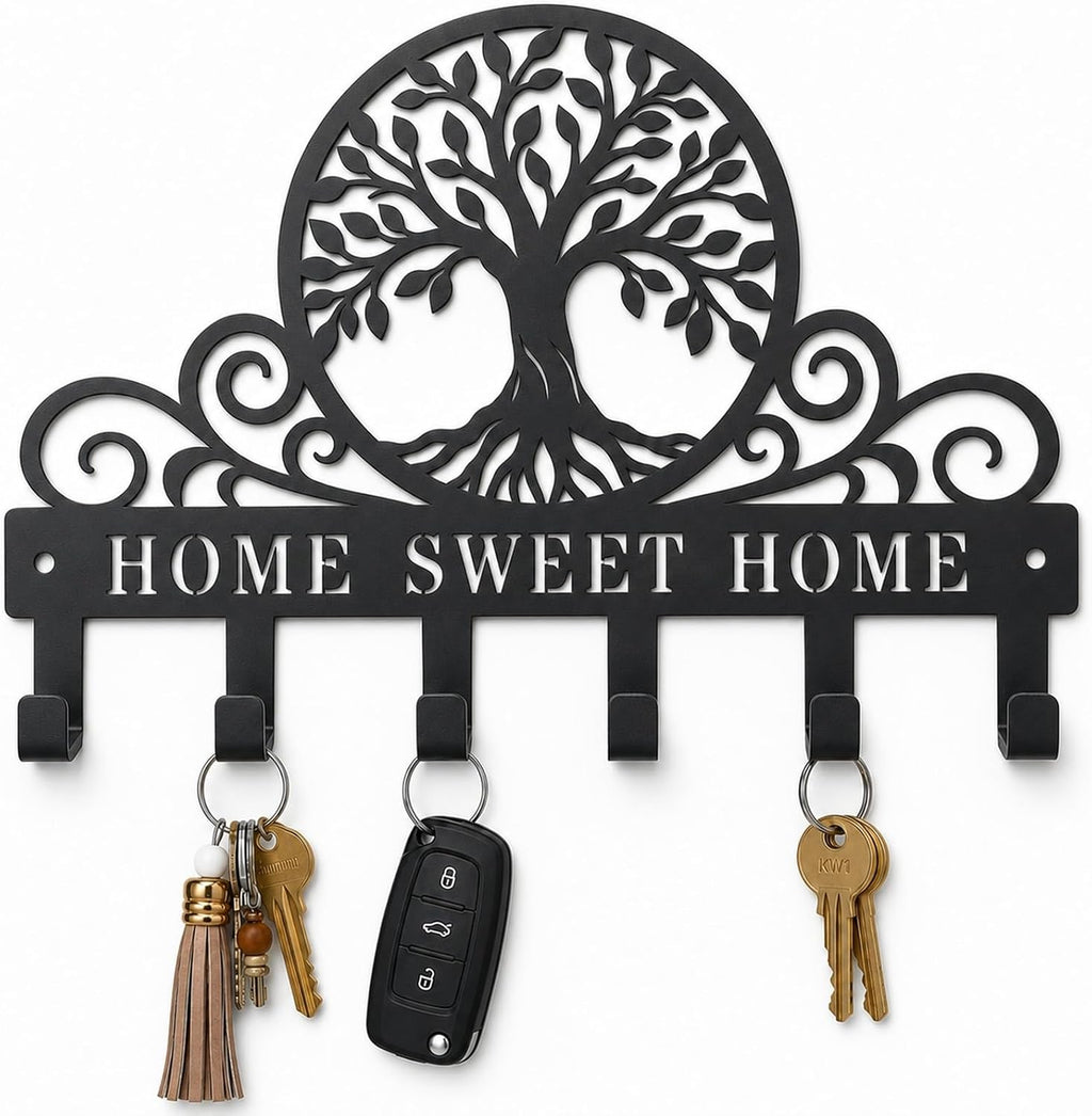 Personalized Tree of Life Key Holder Wall Mount, Metal Key Hooks Decor