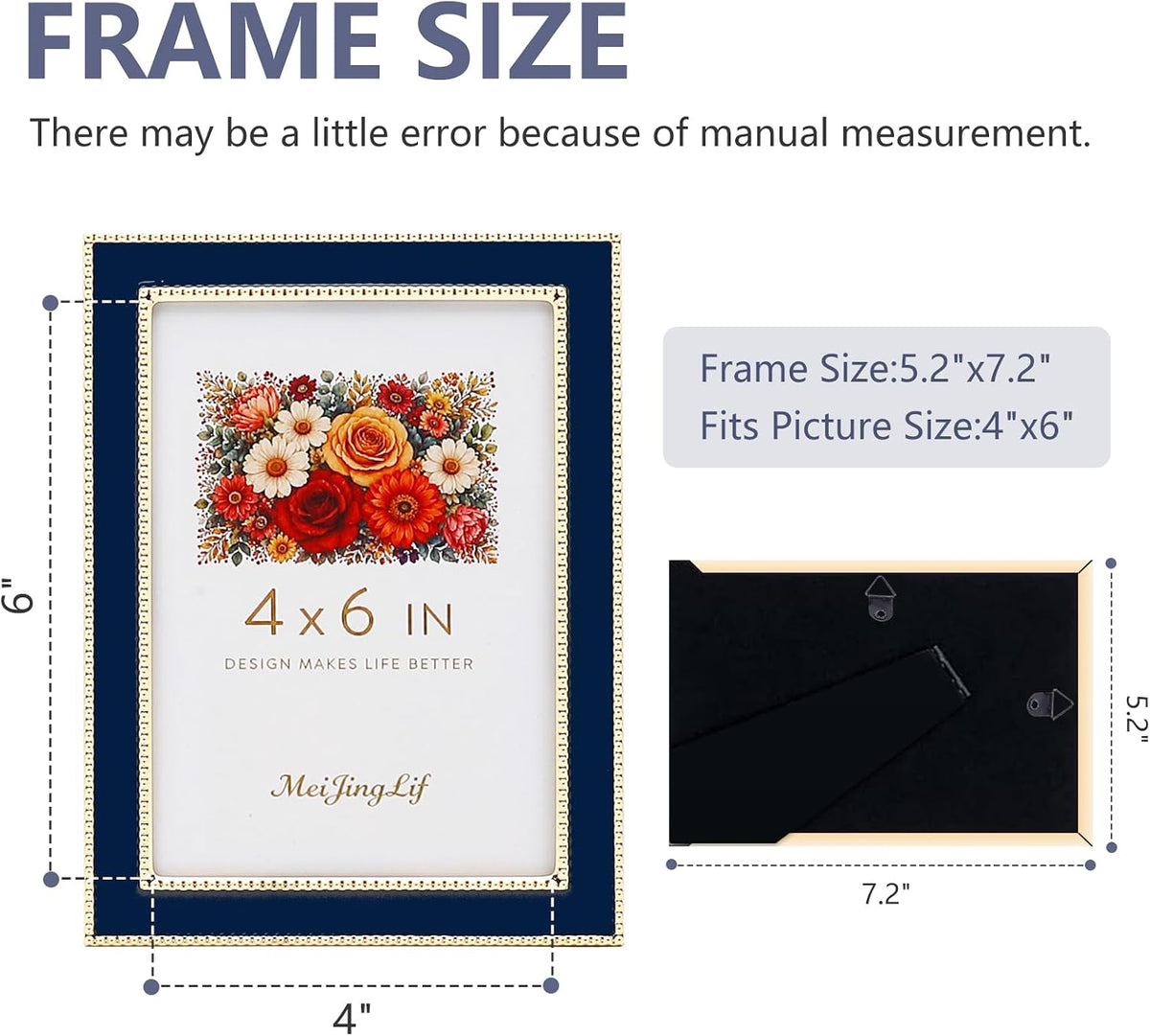 Premium Metal Picture Frame 4x6 Inches with Velvet Back Cover - Elegant and Durable Photo Frame for Displaying Cherished Memories, Perfect as Desk Decor, Home Office Accessory,Blue picture frame