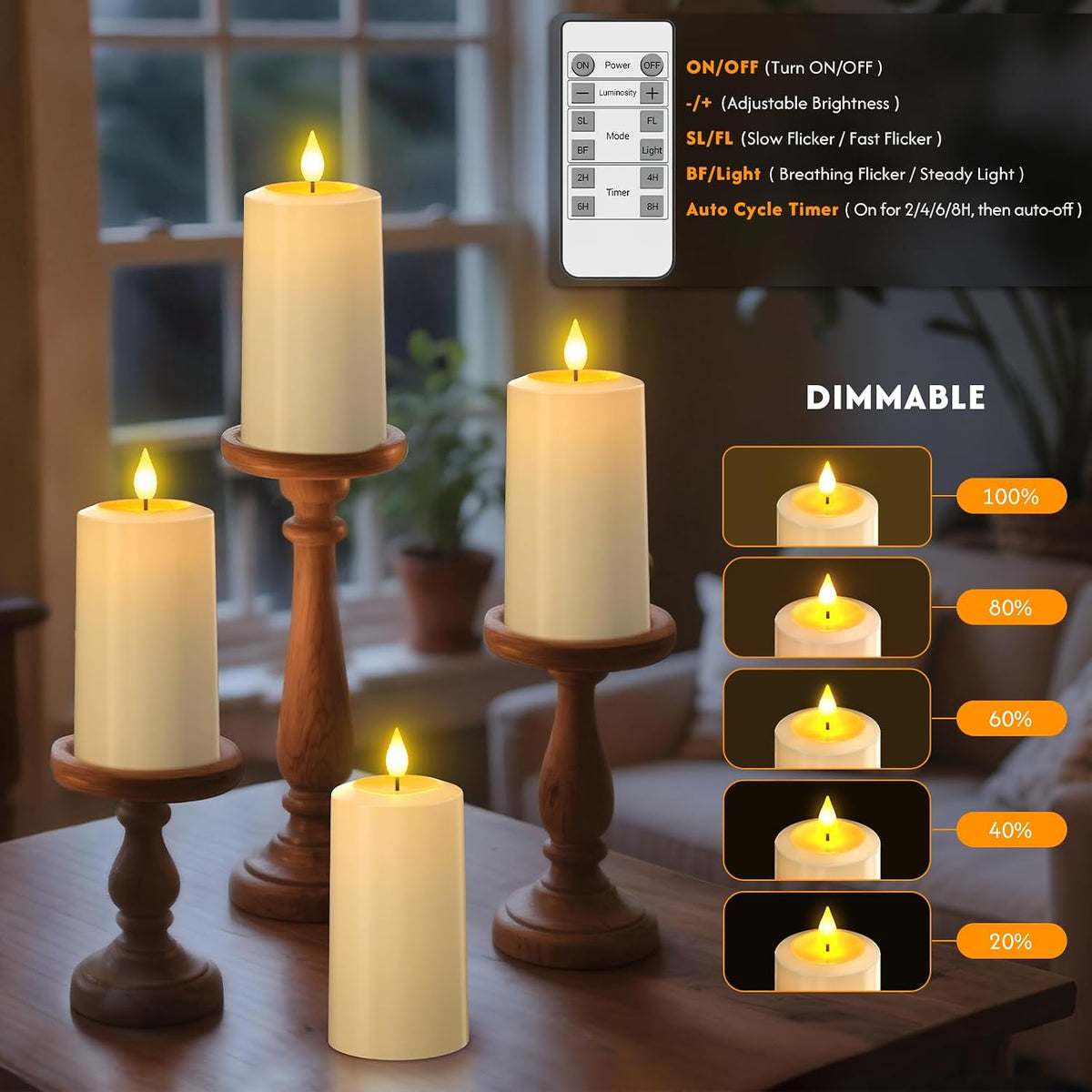 PChero Rechargeable Flameless Candles with Remote & Magnetic Charging Base