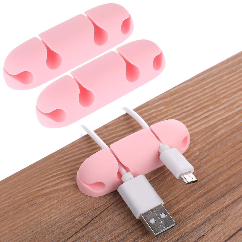 WLLHYF 3PCS Cable Clips, Cord Wire Organizer Silicone 4 Hole (Pink)