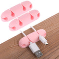 WLLHYF 3PCS Cable Clips, Cord Wire Organizer Silicone 4 Hole (Pink)