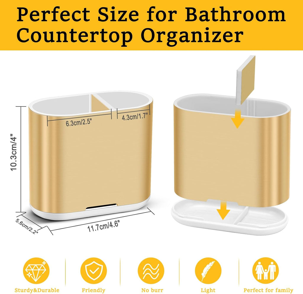 Toothbrush Holders Toothpaste Organizer for Bathrooms, Gold, Small