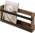 MyGift Magazine Rack, Burnt Wood & Black Metal, Wall-Mounted Display