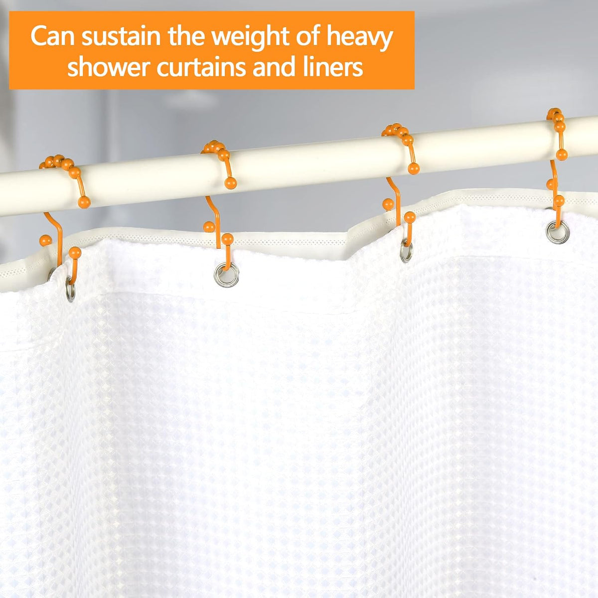 Shower Curtain Hooks,304 Stainless Steel Shower Rings for Bathroom,Double Glide Shower Hooks for Bathroom Shower Curtain Rods Curtains,Set of 12 Hooks,Orange（Shower Curtain Hooks Style A ）