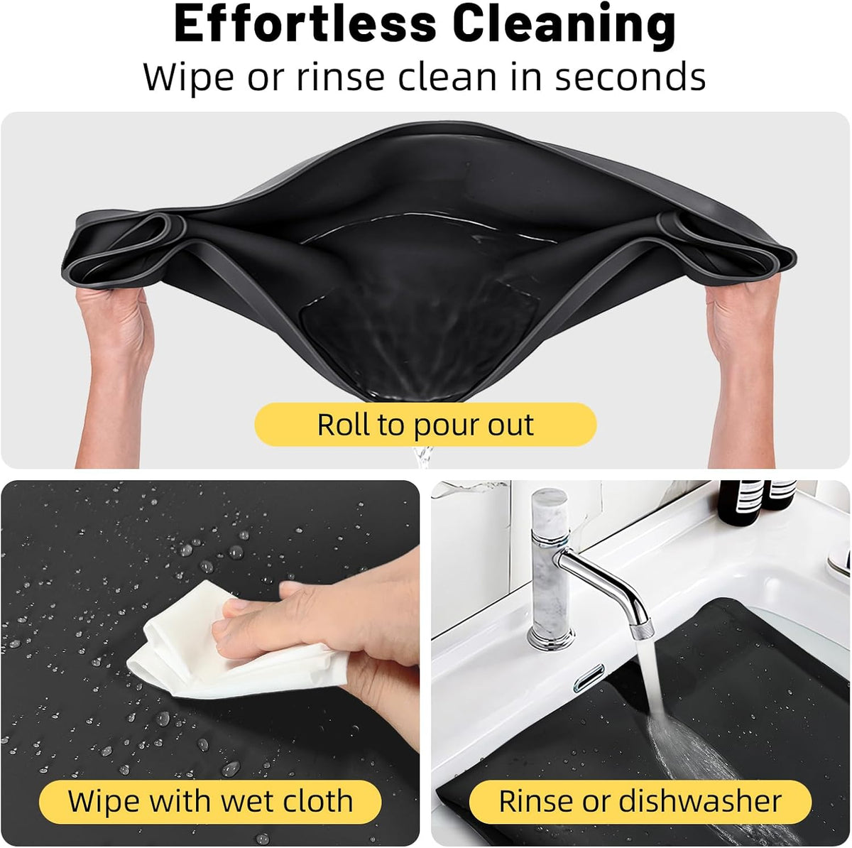 NAMTSO Mini Fridge Silicone Mat, 24"x24" Floor Protector Drip Tray, Black